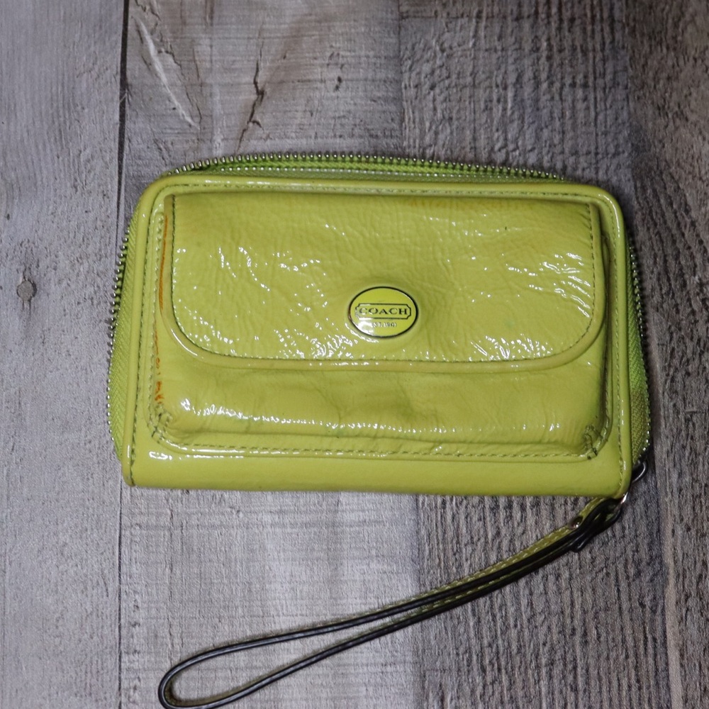 Lime green coach wristlet - used